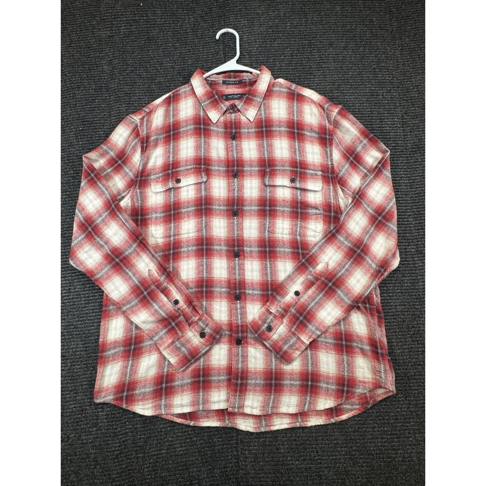 Lucky Brand Men's Classic Fit Flannel Shirt Red Cream Plaid Button Up XL